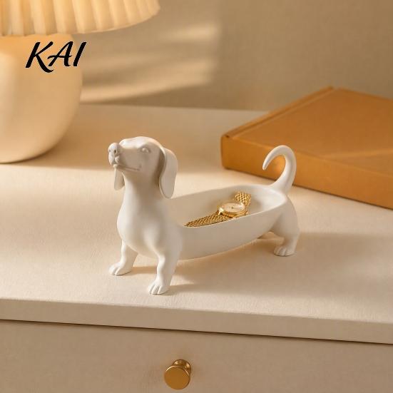 Creative Dog Statue Decor Dachshund Jewelry Tray, Decorative Storage Organizer for Rings Earrings And Keys, Tray Cute Resin Animal Figurine