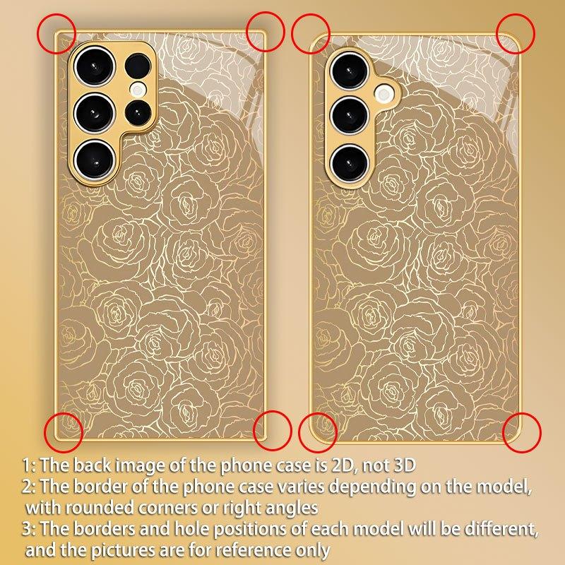 Golden flower patterned glass phone case suitable for Samsung Galaxy S26 S25 S24 S23 S22 S20 FE/Ultra/Plus hard case