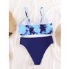 Women's Two Piece Swimsuit High Waist Bikini Bottom with Adjustable Straps and Tie Dye Pattern Crop Top Swimwear Set for Beach Pool