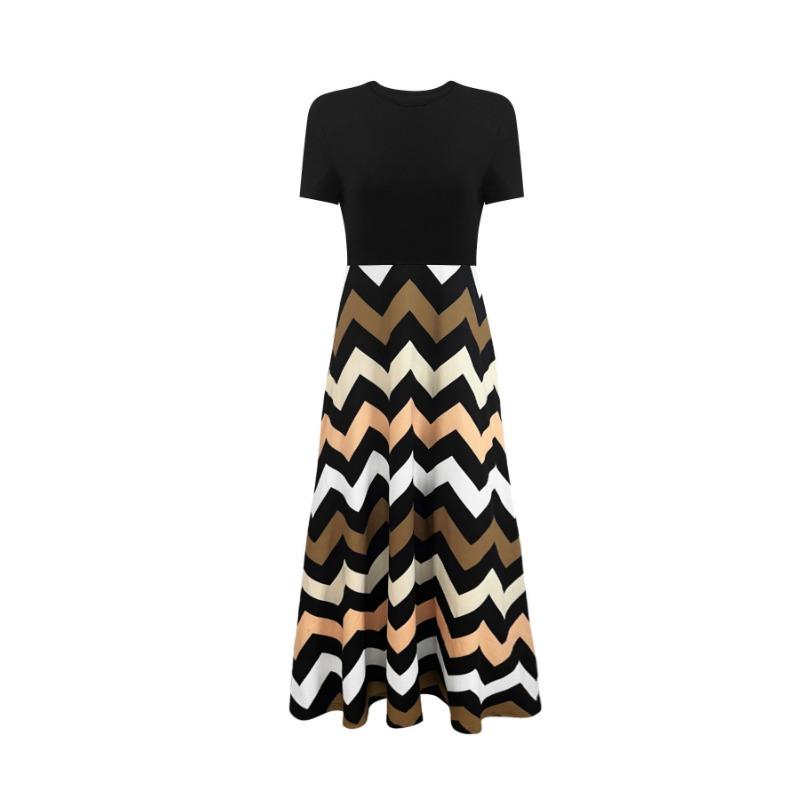Women's Summer Print Fashion Temperament Wavy Patchwork Dress