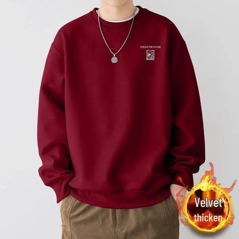 Men's Oversized Fleece-Lined Sweatshirt, Spring/Autumn Heavyweight Trendy Brand, Round Neck, Unisex Jacket