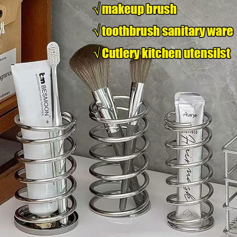 Metal Storage Rack Toothbrush Holder Desktop Storage Rack Bathroom Drain Storage Rack Makeup Brush High-end Hollow Pen Holder
