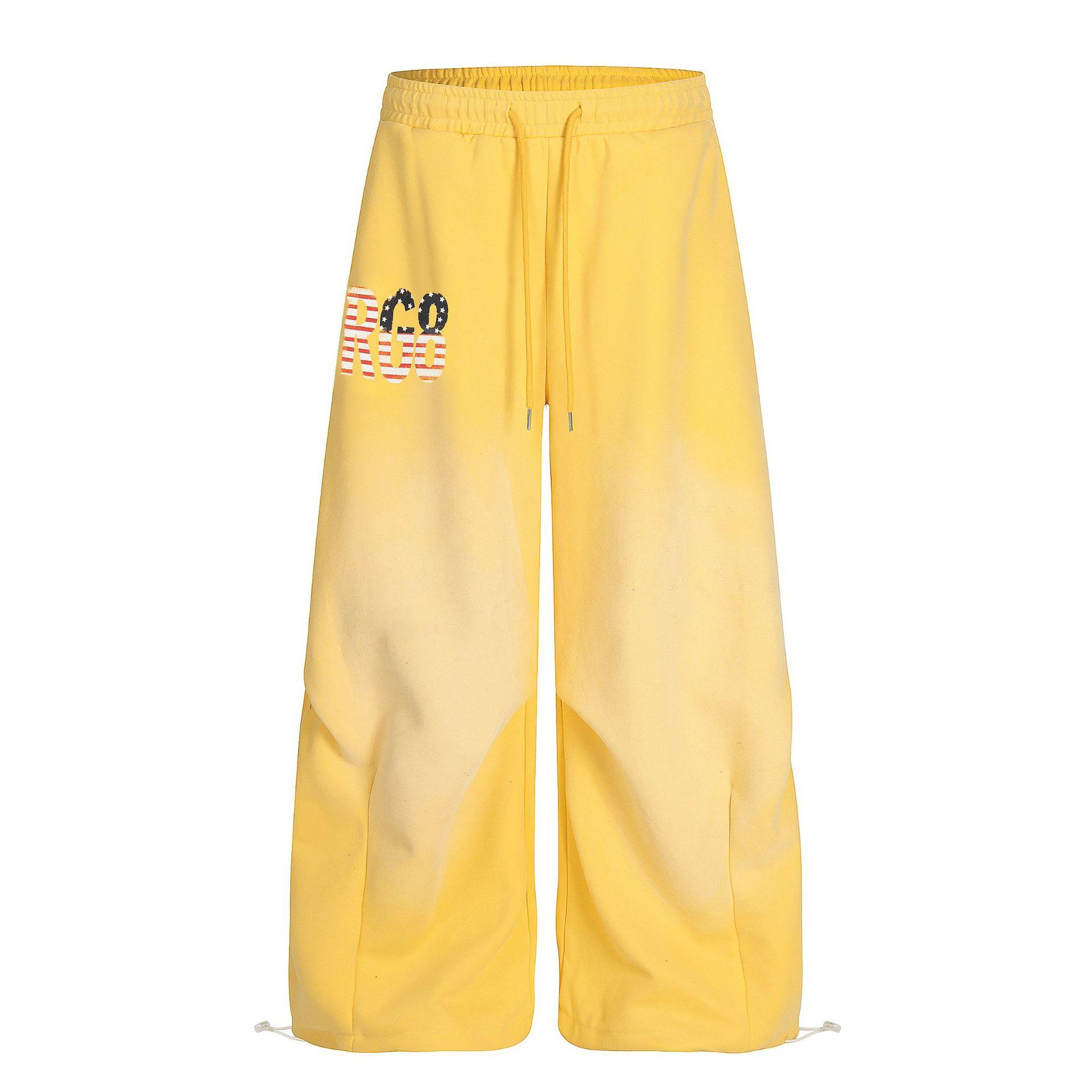 Trendy brand American retro paratrooper sweatpants men s loose pendant wide-leg pants S жёлтый