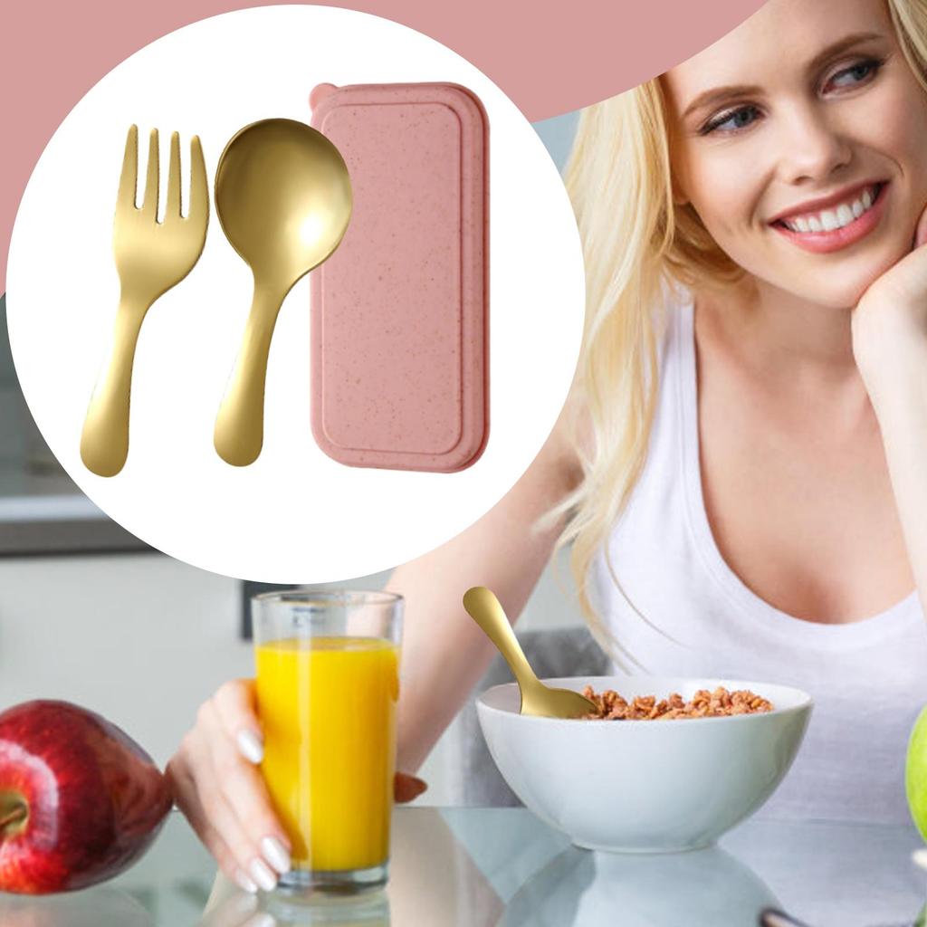 Travel Fork And Spoon Set Small Forks And Spoons Silverware Set Stainless Steel Reusable Cutlery Flatware With Storage Box For