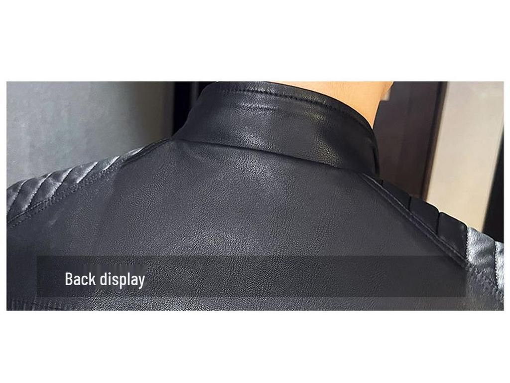 New Men's Slim Fit PU Leather Stand-Collar Jacket - Trendy Motorcycle Outerwear for Youth, Autumn/Winter.