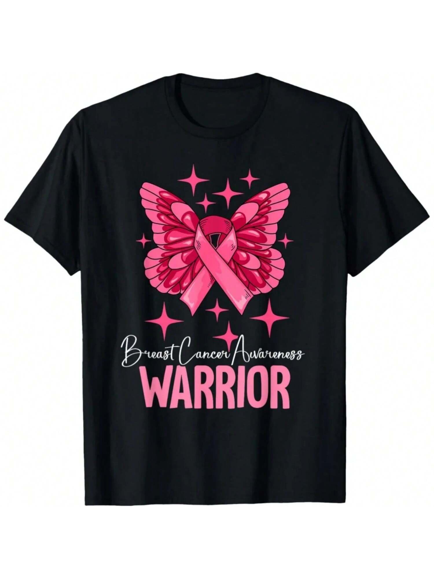 Anti-Cancer Women s Graphic T-Shirt Short Cotton Sleeves Warrior Breast Cancer ShirtFashion Women s Breast Cancer Awareness Tops S разноцветный