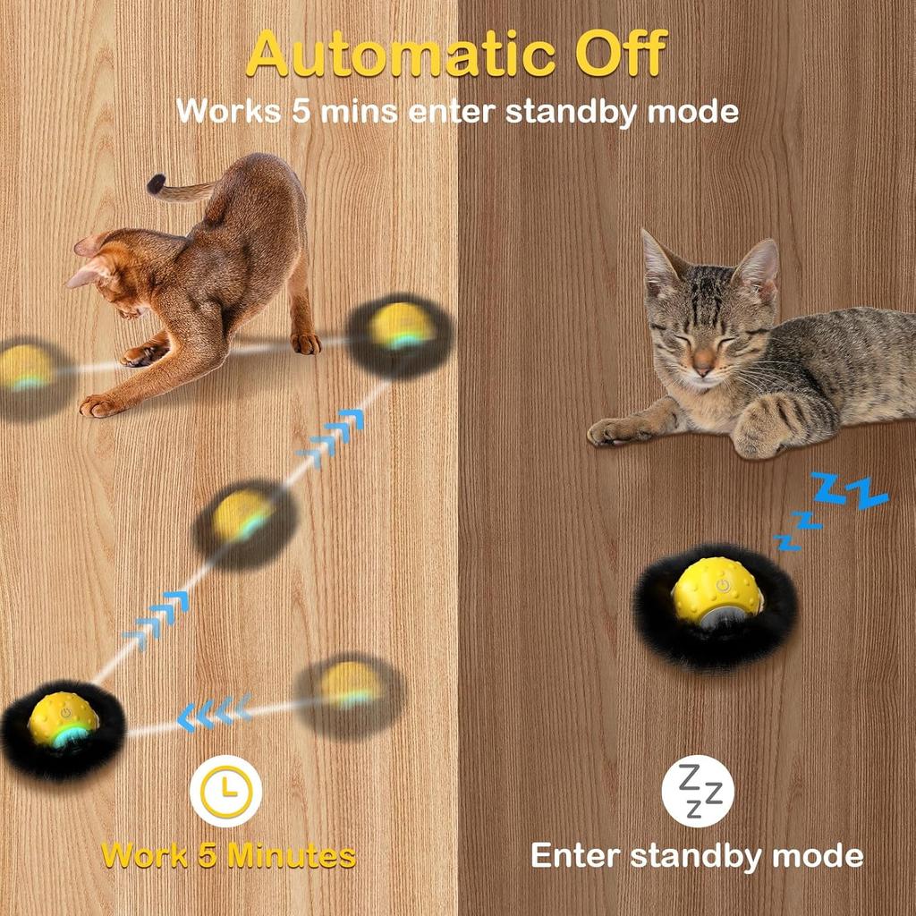 Interactive Cat Toys for Indoor Cats, Electric Cat Ball Fast Rolling in Pouch, Motion Activated Chirping Cat Toy, Hide and Seek Cat Toy with LED
