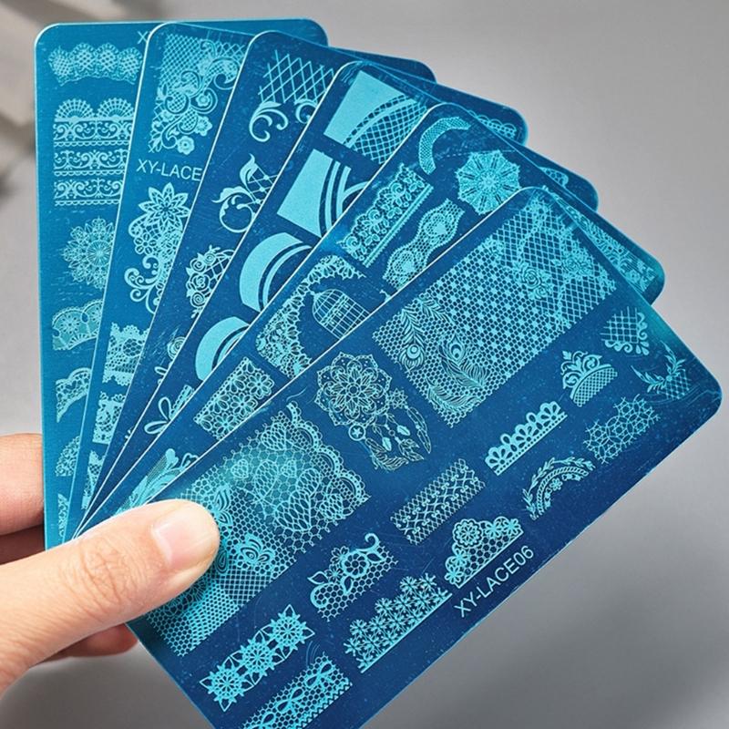 6PCS Rectangle Nail Stamping Plates Kit with Floral and Geometric Patterns for Creative Nail Art Manicure Tools