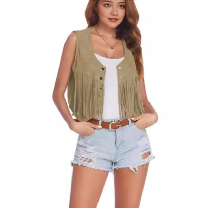 Women's Fashion Vest Personality Short Jacket Fringe Vest Sleeveless Short Cardigan