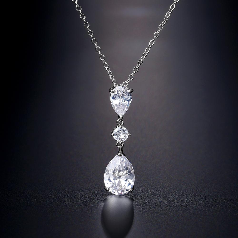 ZAKOL Brand Classic Aesthetic Water Drop CZ Pendant Necklace Shiny Geometric Crystal Wedding Party Zircon for Women Wholesale