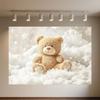 Cartoon Hot Air Balloon Teddy Bear Photography Backdrop Kids Birthday Party Decor Baby Shower Supplies Newborn Photo Shoot Prop