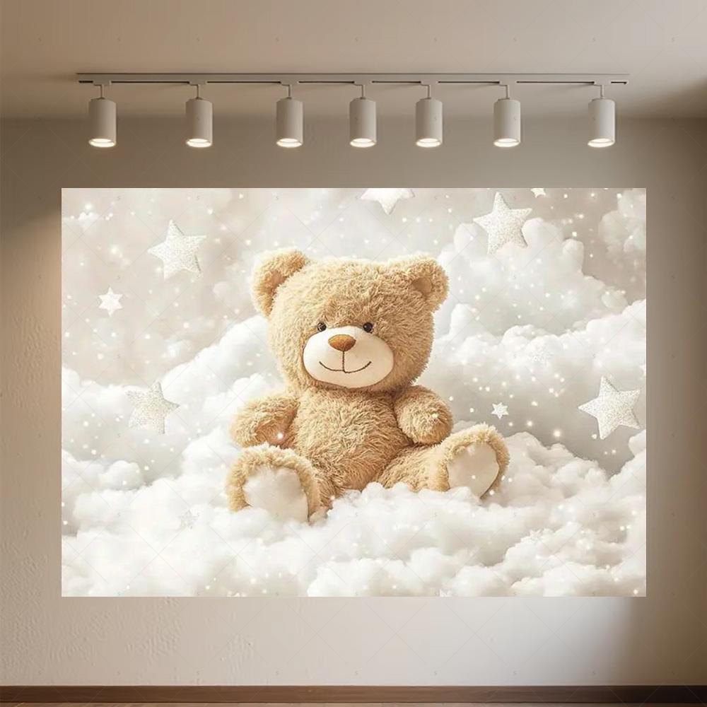 Cartoon Hot Air Balloon Teddy Bear Photography Backdrop Kids Birthday Party Decor Baby Shower Supplies Newborn Photo Shoot Prop