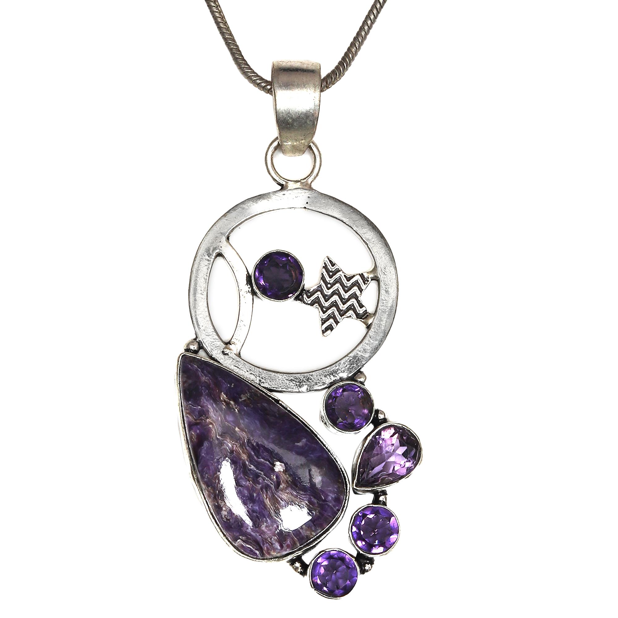 

Cheroite Amethyst Gemstone Mother s Day Silver Jewelry Pendant 2.75