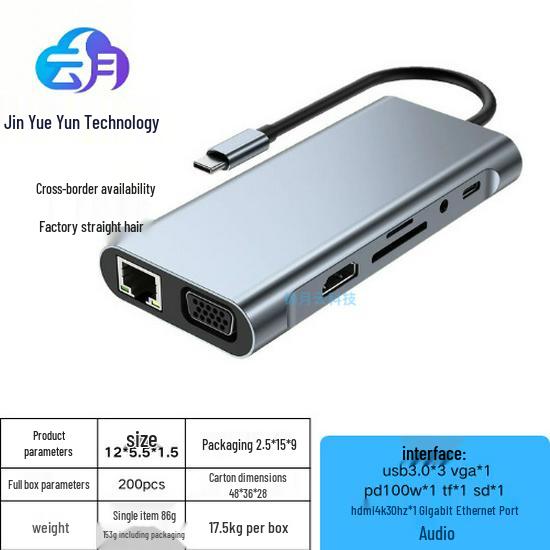 Type C to HDMI Laptop Dock with VGA, Gigabit Ethernet, USB 3.0, and SD/TF Card Reader