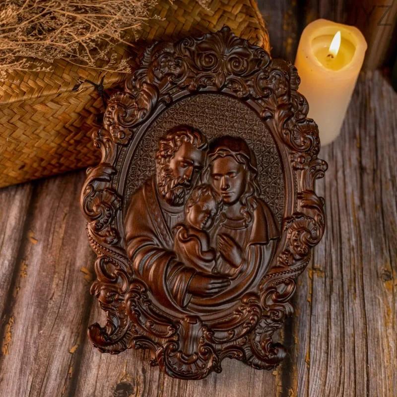 Religious Holy Family Wooden Icons Catholic Home Wall Decor, Wood Carved Byzantine Icons Gifts