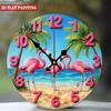 Tropical Flamingo Wall Clock. Round Coastal Design for Living Room or Bedroom.