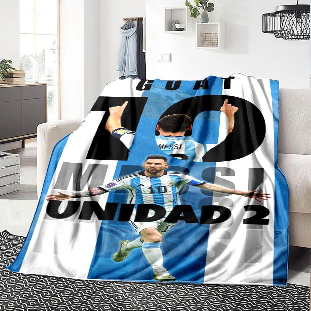Football Messi Blanket Comfortable Great for Sofa Office Chair Livingroom All-Season Use Modern Style Birthday Christmas Gift Blanket