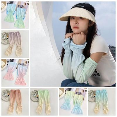 Gradient Long Ice Silk Sleeves Thin Cycling Gloves Sun Protection Sunscreen Arm Covers  Driving