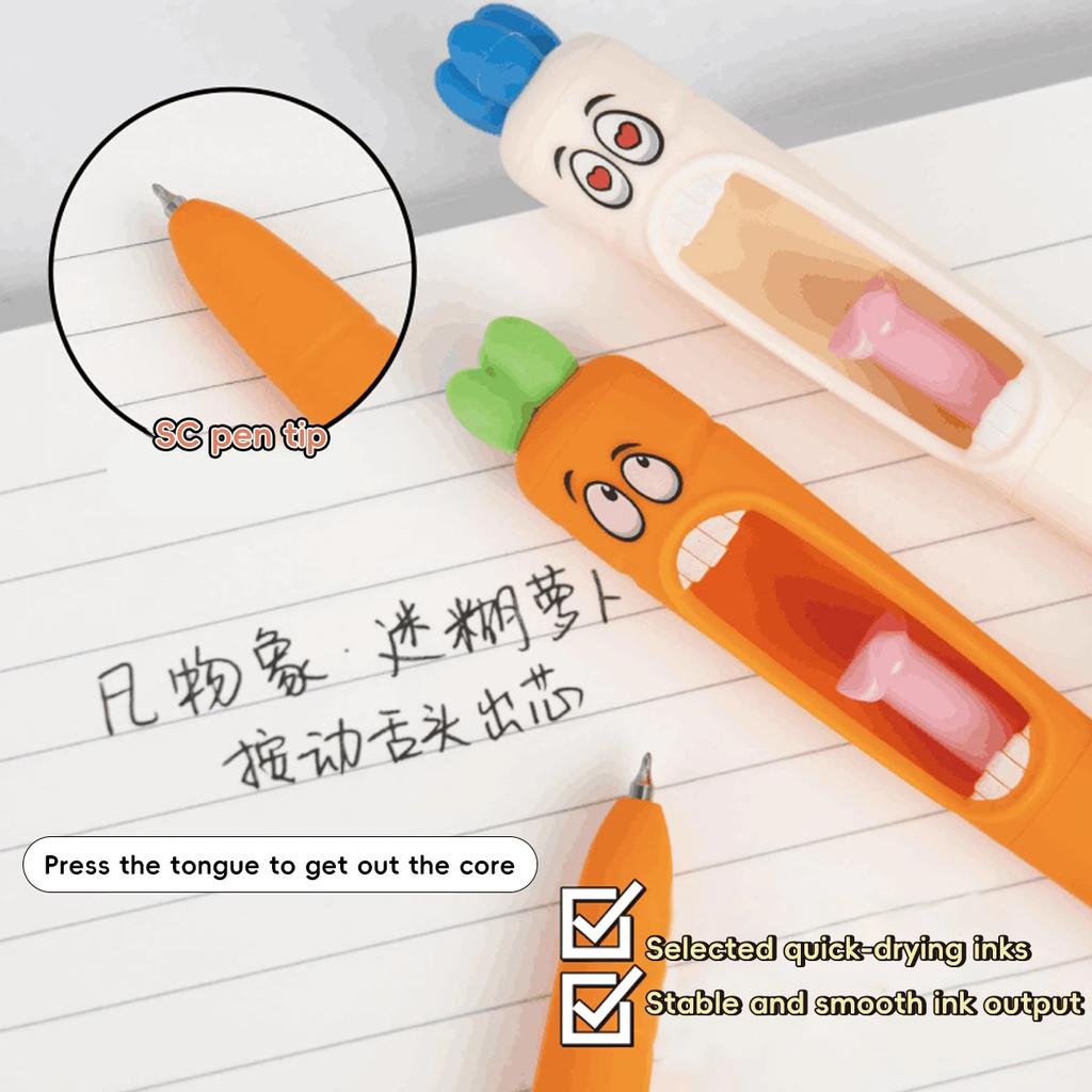 Cute Cartoon Kawaii  Pens Carrot Shaped Gel Pen Design Retractable Tongue Refill Black Ink Pens Office School Stationery Gift