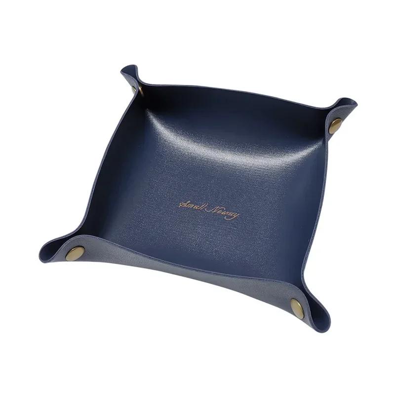 Nordic Leather Desktop Storage Tray Pu Leather Jewelry Cosmetic Key Storage Tray Desktop Folding Organizer Storage Box For Home