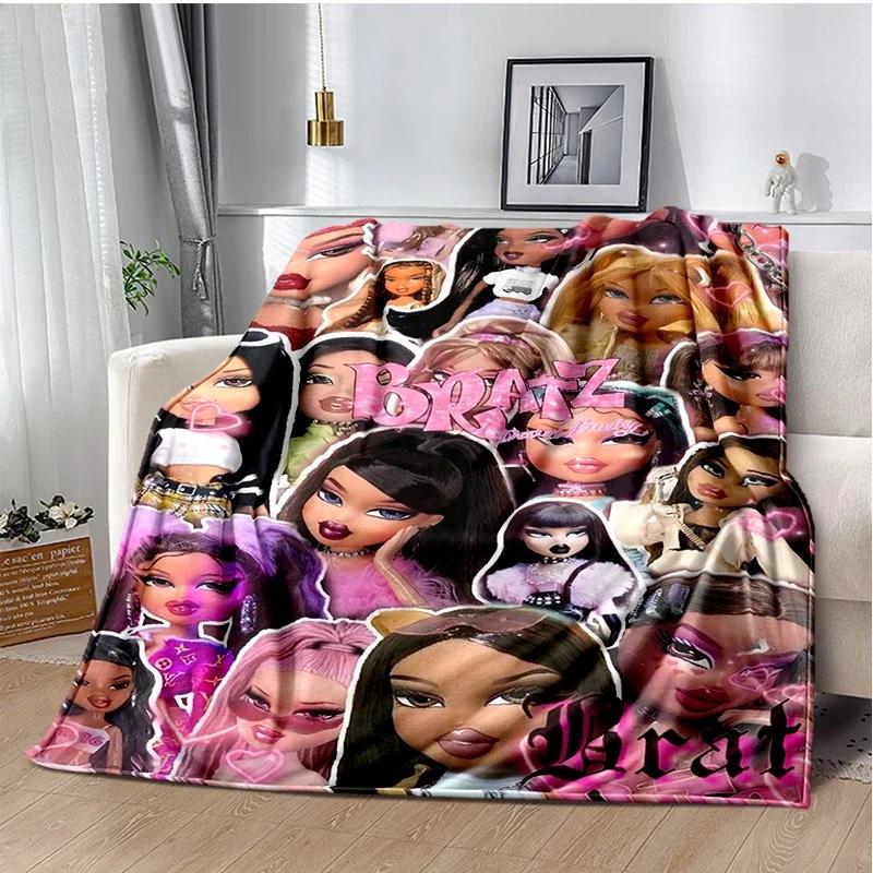 Kawaii Bratz Cartoon Anime Cute Throws Blanket Girl Sofa Home Hiking Picnic Bed Fashion Super Soft Flannel Blanket Birthday Gift