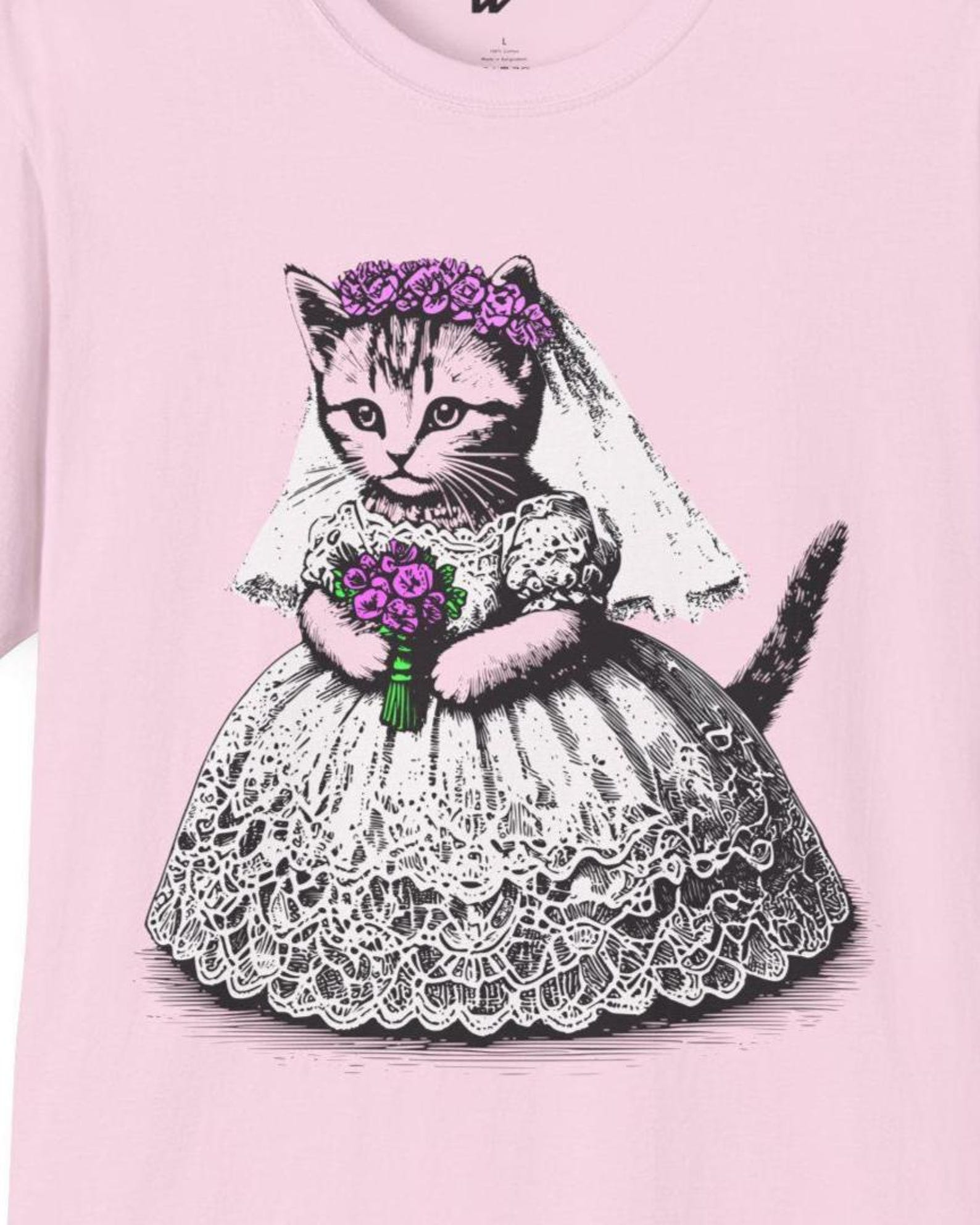 Kitten Bride Engraved T-Shirt: Cat Lover Wedding Gift Tee S