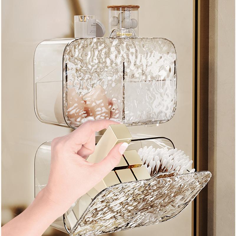 Ripple Transparent Flip Lid Storage Box Cotton Swab Cosmetic Compartment Organizer Waterproof Wall Mounted Bathroom Accessory