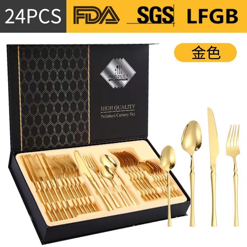 Stainless Steel Tableware 24-piece Set Small Waist Family Western Food Steak Knife, Fork and Spoon Set