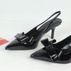 Fashion High Heels Ladies Office Modern Sandals Black Leather Slingbacks Charming Bow 2025 Wedding Evening Party Brand Women Shoes