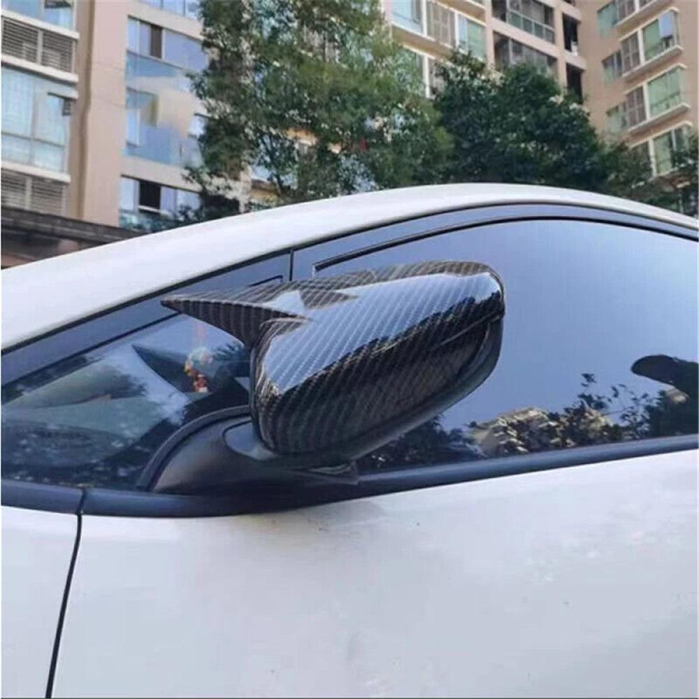 1Pair Carbon Fiber Look OX Horn Side Mirror Cover Cap For Kia Forte K3 2013-2018