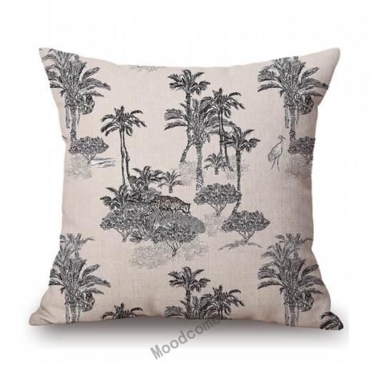 Toile De Jouy Jungle Animals Tiger Giraffe Tiger Crane Birds Navy Blue Greenish Pattern Decorative Pillow Case Car Cushion Cover