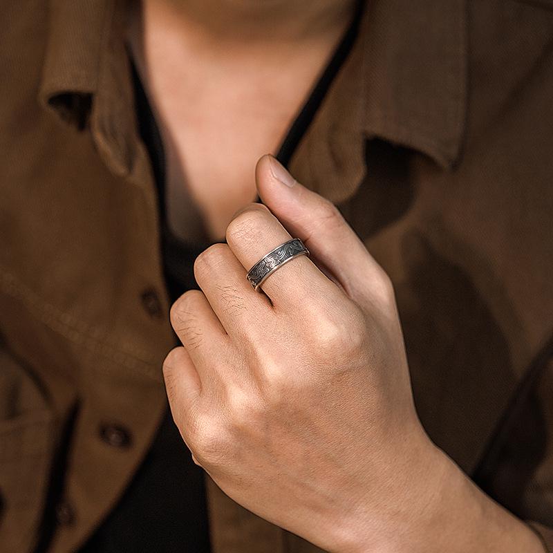 Bague en Argent Ajustable Yin Taifei Motif Dragon Kui: Style Chinois, Unisexe, Sensation Haut de Gamme