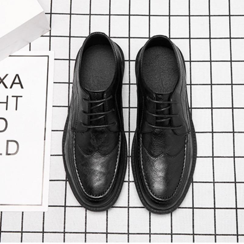 Men's Leather Shoes Spring and Autumn New Versatile Casual Business Leather Shoes Men Round Toe Lace-up Dress Shoes