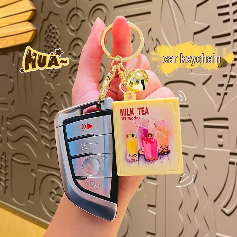 Cartoon Milk Tea Shop Keychain: Cute Couple Backpack Pendant & Creative Ornament Gift