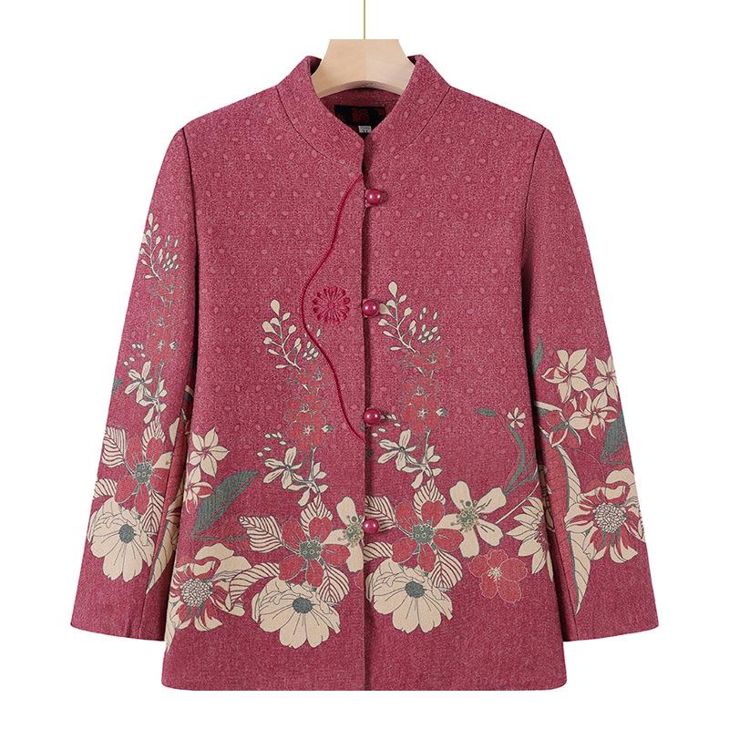 Elderly Women's Spring Coat, New Style for 60-70-Year-Olds, Stand-Up Collar, Long-Sleeve Top for Grandma