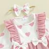 Citgeett Spring Valentine's Day Infant Baby Girl Romper Long Sleeve Heart Print Jumpsuit Headband Clothes