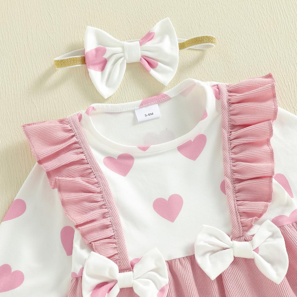 Citgeett Spring Valentine's Day Infant Baby Girl Romper Long Sleeve Heart Print Jumpsuit Headband Clothes