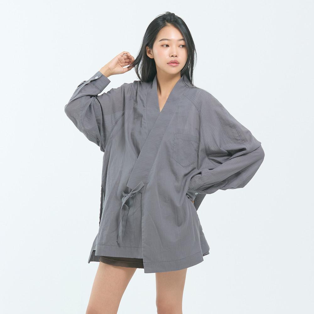 LEESLE Breeze Jeogori — Korean Modern Hanbok Shirt Jacket | Lightweight Sheer Summer Blouse | Sky Blue / White / Grey
