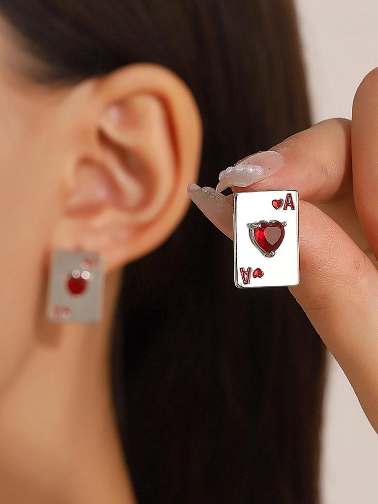 Punk Rhinestone Playing Card Pendant Necklace, Unisex Fashion Jewelry