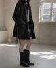 Moodnple Heather Detail Crack Western Boots 6Cm Black Color Added