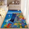 Colorful Landscape Rug with Cliff, Flowers, Sailboat, and Night Sky Suitable for Use As an Anti-slip for Living Room Bedroom Sofas
