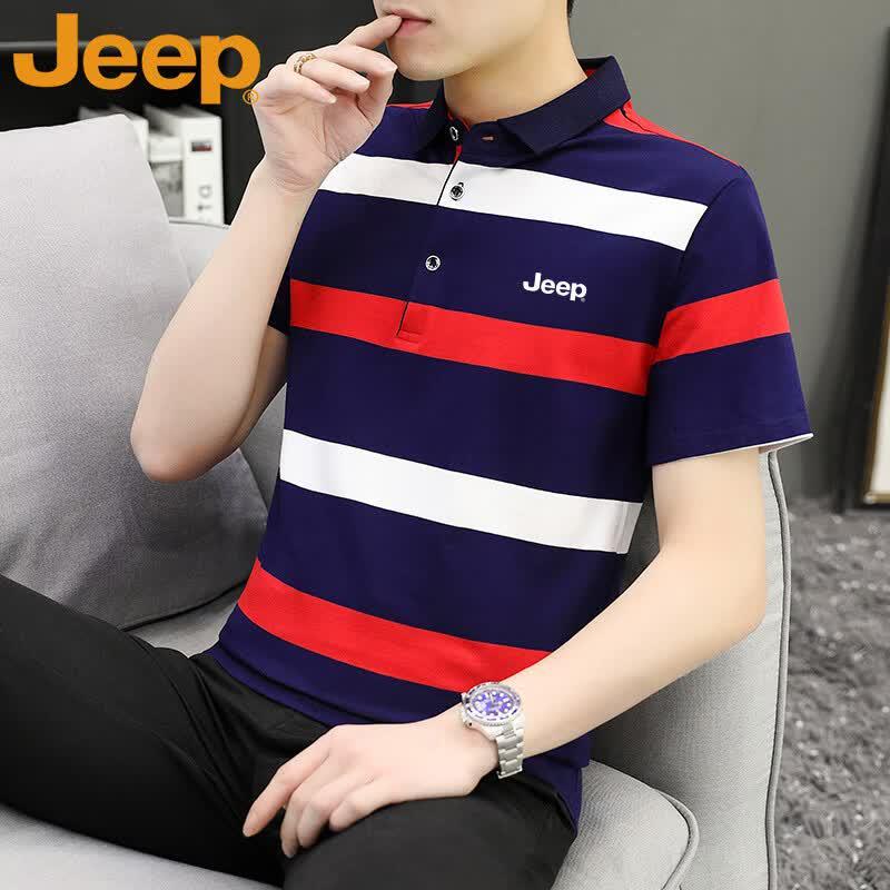JEEP Men s Short Sleeve Striped Polo Shirt 3XL