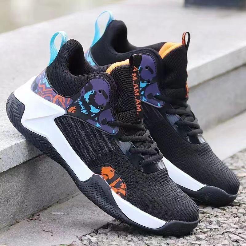 Student Sports Basketball Shoes for Young Students New Style Breathable Flying Woven Thick Sole Sports Shoes for Middle