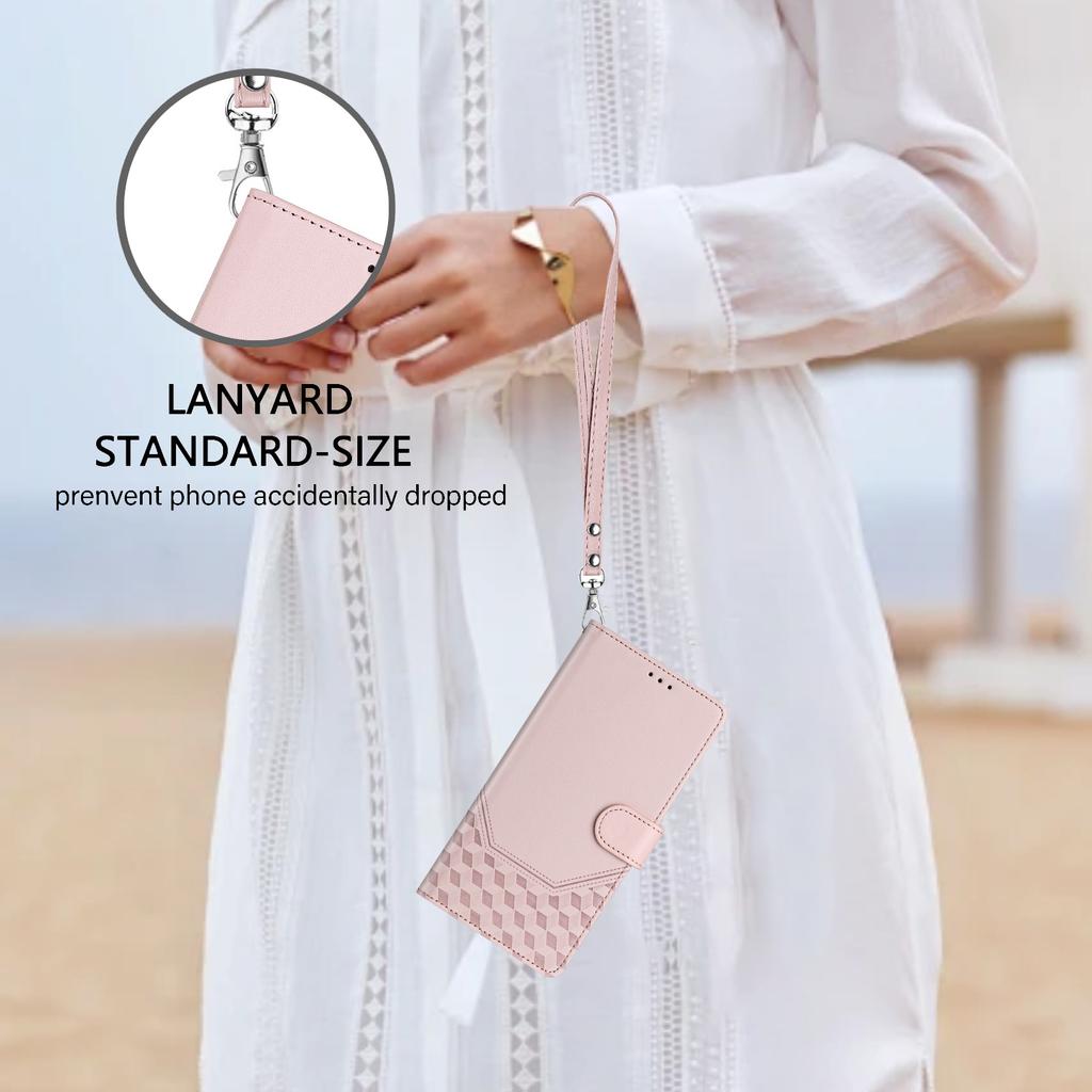 For Samsung Galaxy A16 5G/A16 4G Case Imprinted Honeycomb RFID Blocking Leather Phone Cover with Strap