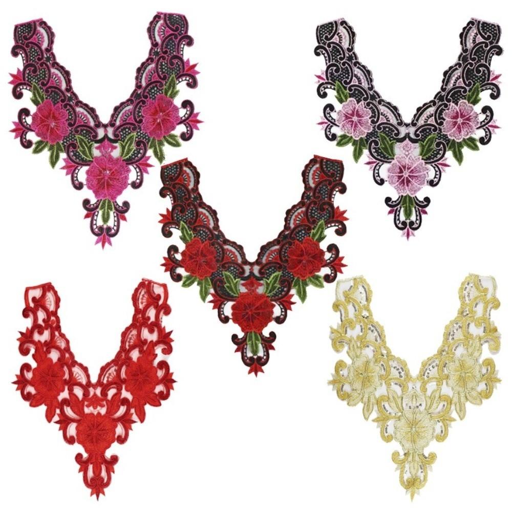 3D Embroidered Sewing On Patches Floral Hollowed Out Neckline Collar Applique Detachable Rose Flower Patch Sticker