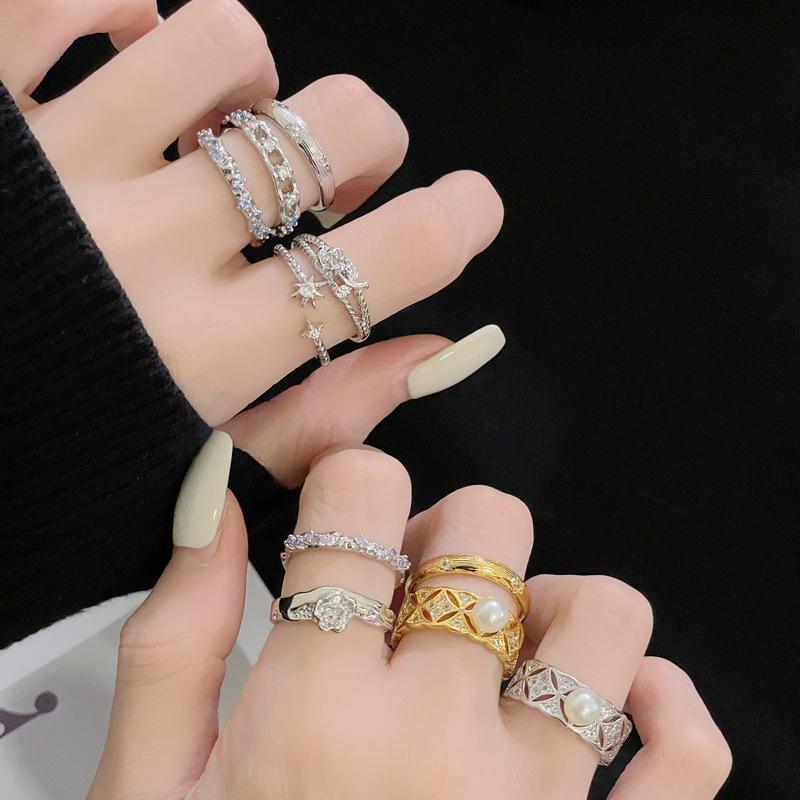 New Light Luxury Zircon Niche Design Sense Unique Opening Ring Women'S Cold Wind Exquisite Fashion Jewelry