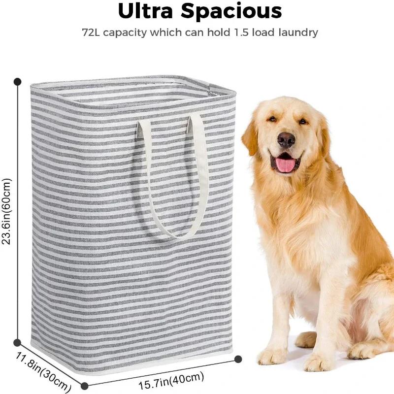 72L Freestanding Laundry Hamper Collapsible Large Clothes Basket with Easy Carry Extended Handles for Clothes Toys Grey