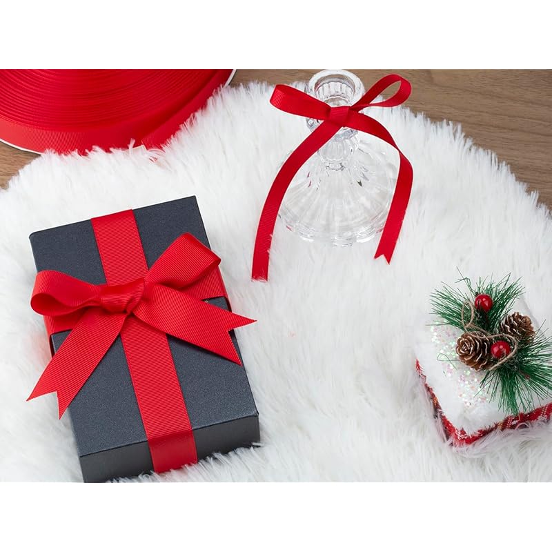 [Tekdeere]Width 25mm Solid Red Grosgrain Ribbon, Perfect for Gift Wrapping, Sewing, Hair Accessories, Wedding Decorations - 91m/roll