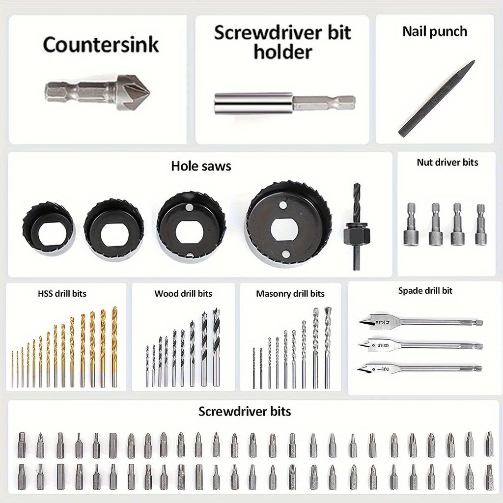 100 Stück Bohrer-Set, 100 Stück Schlagbohrschrauber-Bits & Schraubendreher-Bits-Set, zum Bohren von Metall, Holz, Mauerwerk und Kunststoff