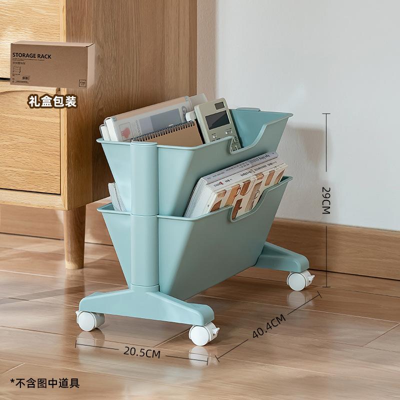 

Mobile Book Storage Rack Under The Desk, Double-sided Student Storage Rack with Wheels for Documents